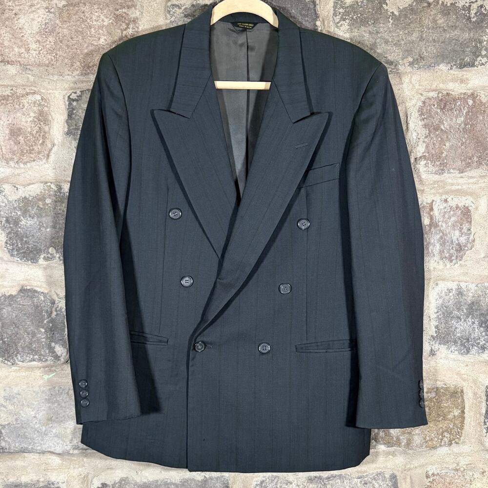 Givenchy Monsieur Double Breasted Blazer Men's XL Gray Striped‎ Jacket Coat Wool